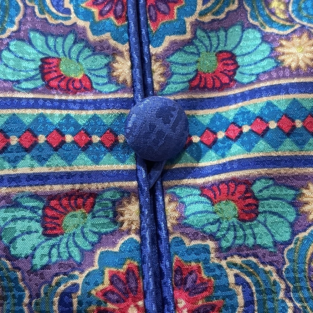 Adrianna Papell Boutique Silk Button Up Blouse Women Size 12 Blue Floral Vintage - Picture 7 of 9